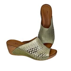 Spring Step Wedge Sandal Cunacena Moss Green Leather Lattice‎ Comfy Slip on